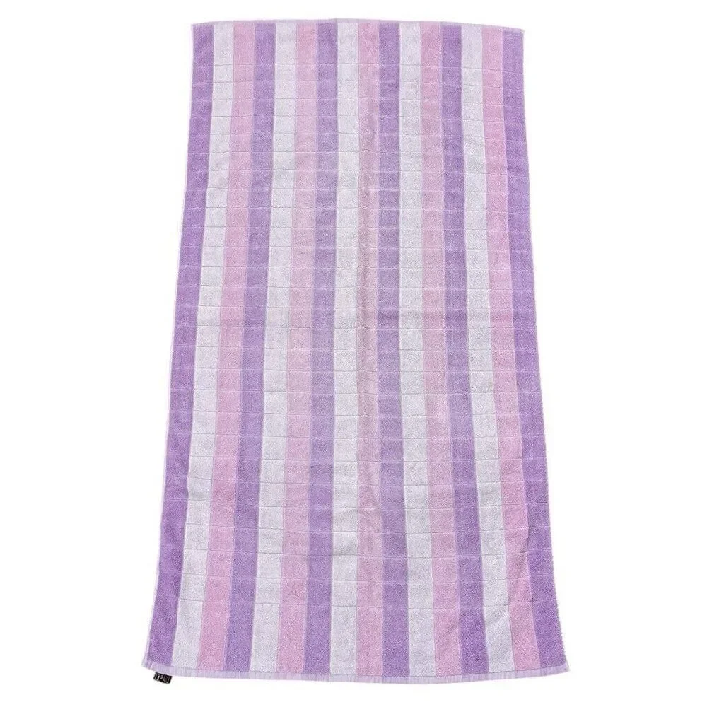 Vintage 1960s St Michael Purple Pink White Cotton Bath Towel 50 x 26 Stripes MCM